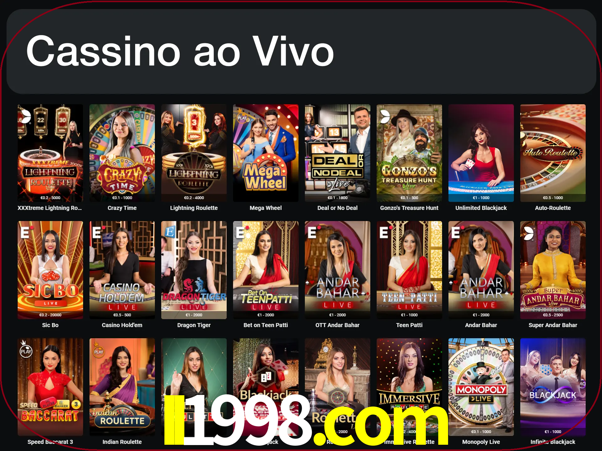 Jogue jogos de cassino com um verdadeiro dealer.